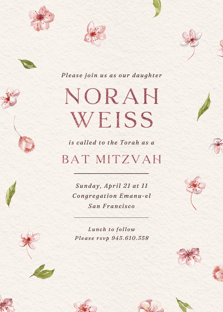 Cherry blossoms - bar & bat mitzvah invitation